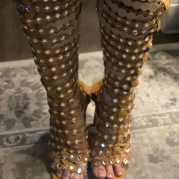 Cape Robbin Open Toe Lace Up Gladiator Over The Knee Thigh High Caged Sandals - Picture 11 of 16